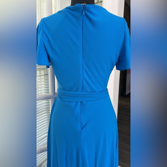 Lauren Ralph Lauren Midi Dress Women 8 Blue Crepe Belt Flutter Sleeve - Picture 6 of 13
